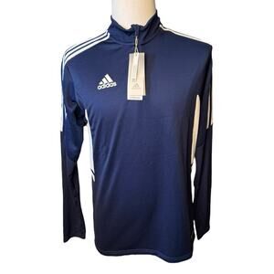 Adidas NEW Quarter Zip Pullover Men’s Medium Navy Blue White Activewear